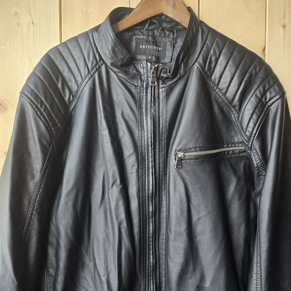 Britches Black Faux Leather Lined Zip Up Jacket Mens 2X - Picture 2 of 11